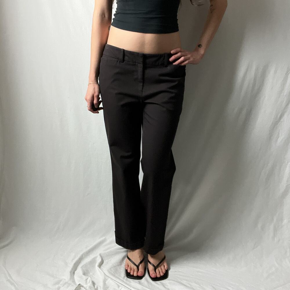 y2k vintage brown cotton minimalist low rise flare bootcut trousers pants